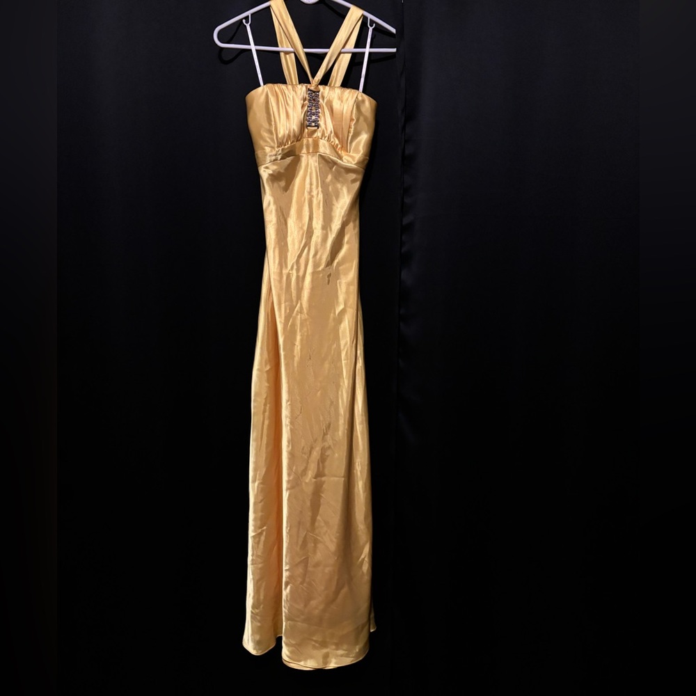 JESSICA MCCLINTOCK Yellow Halter Gown Prom Dress